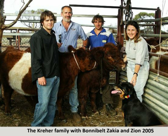 The Kreher family with Bonnibelt Zakia and Zion